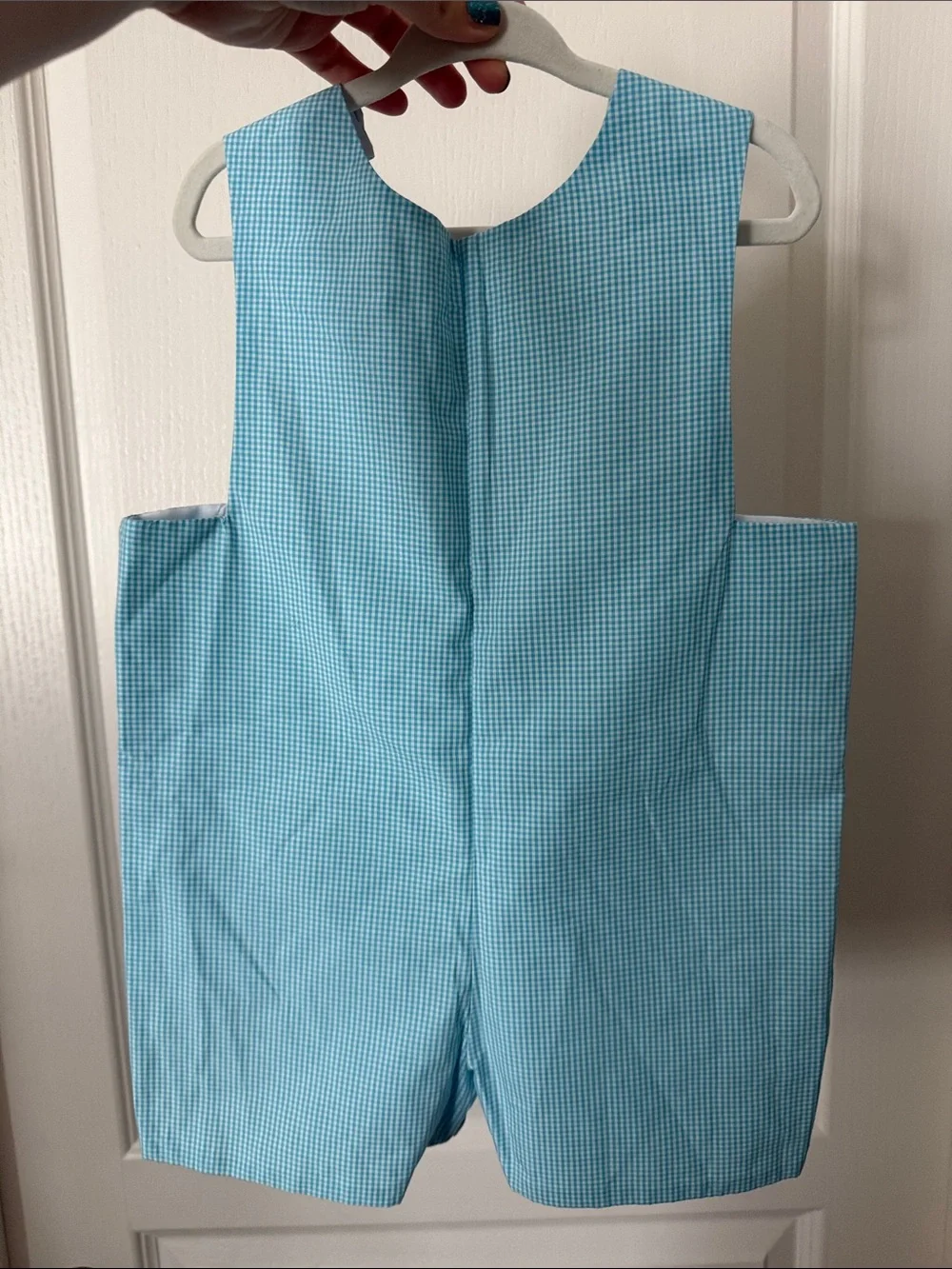Blue Gingham Kids One-Piece Romper with Puppy Smocking